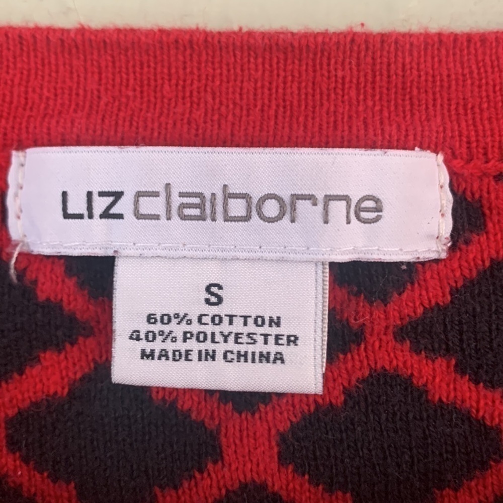 LIZ Claiborne black and red diamond patterned crew neck 3/4 sleeve sweater - Picture 3 of 5